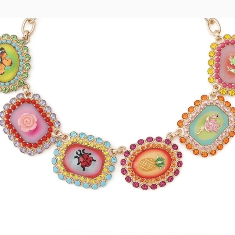 ▪️Betsey Johnson▪️ Backyard Stone Critter Colorful Gemstone Collar 16" Necklace - Picture 13 of 15